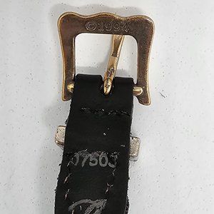 Vintage Hand Made Bracelet Bold Black Leather with Silvertone Shields 1994